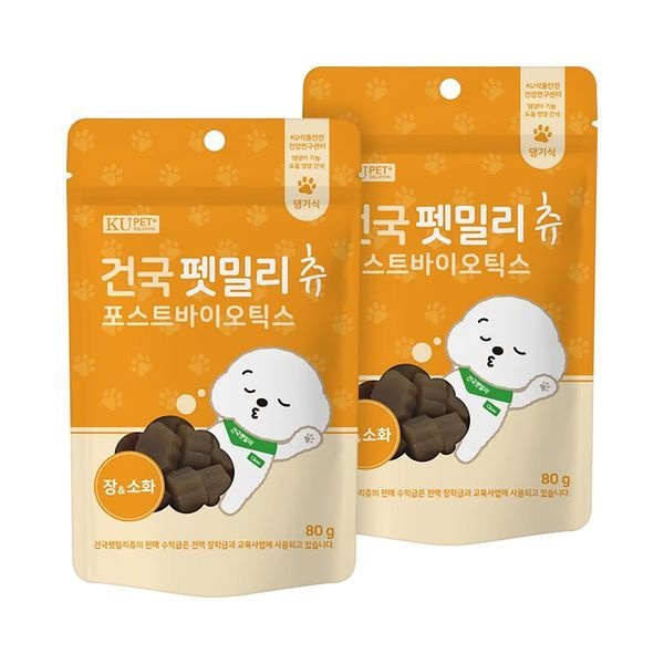 건국유업 [하프클럽]건국 펫밀리츄 파우치 포스트바이오틱스 80g 2개 / 장소화 유산균 영양 간식
