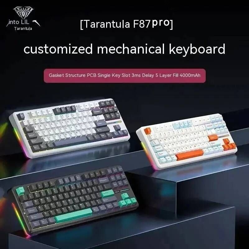 [해외] 키보드 AULA 아우라 F87 Pro 기계식 24gUsb블루투스 트라이 모드 무선 87 키 Rgb Pbt 가스켓 5 레이어 침묵 충격