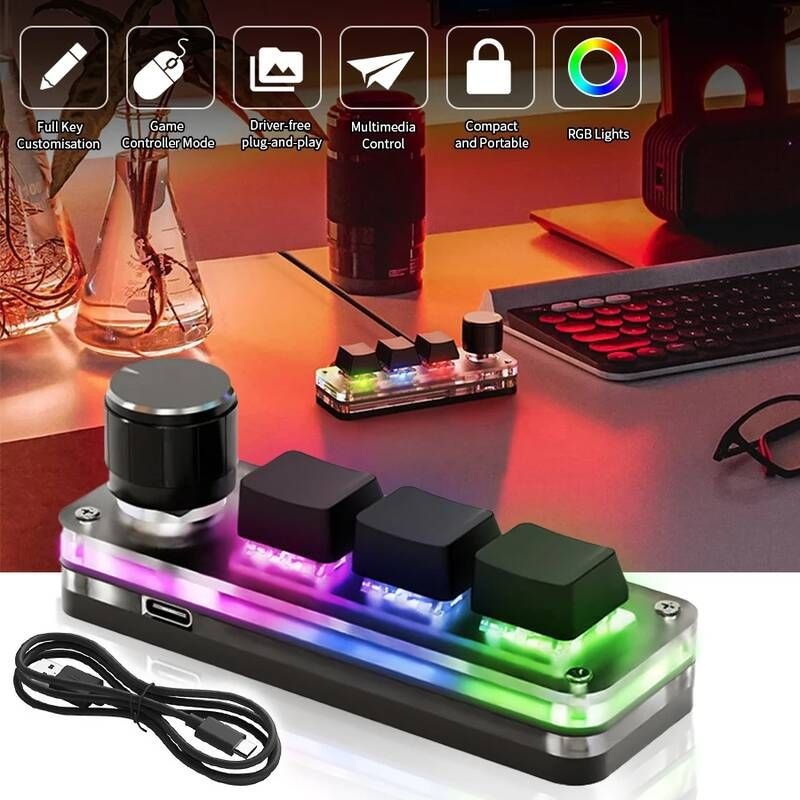 [해외] 키보드 USB 기계식 게이머 3 키 매크로 RGB 게임 Photoshop 미니 키패드