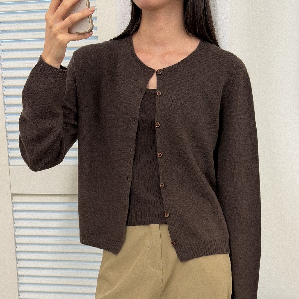 CASHMERE BLENDED WOOL CARDIGAN [TIFA04CD07]_Brown