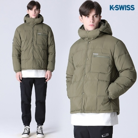 [케이스위스(K-SWISS)] 덕다운 버튼 미드 경량 패딩 점퍼11074062588581