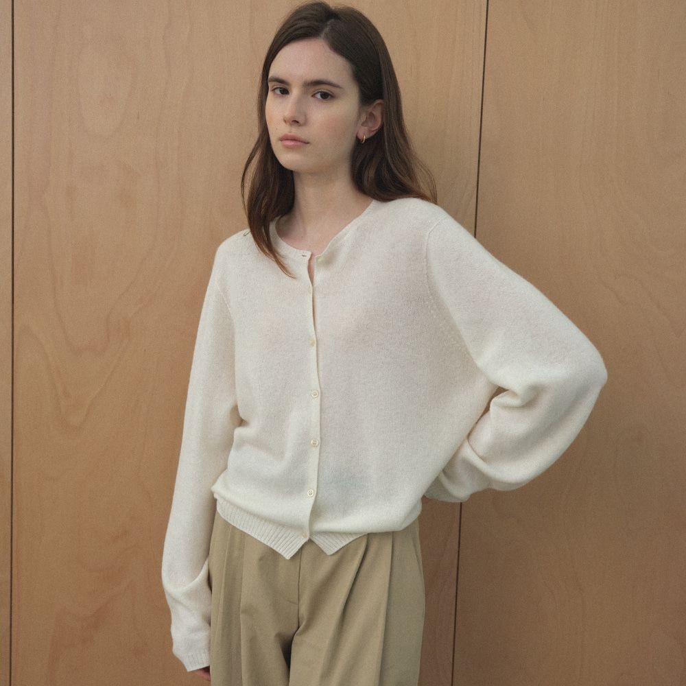 CASHMERE BLENDED WOOL CARDIGAN [TIFA04CD01]_lvory