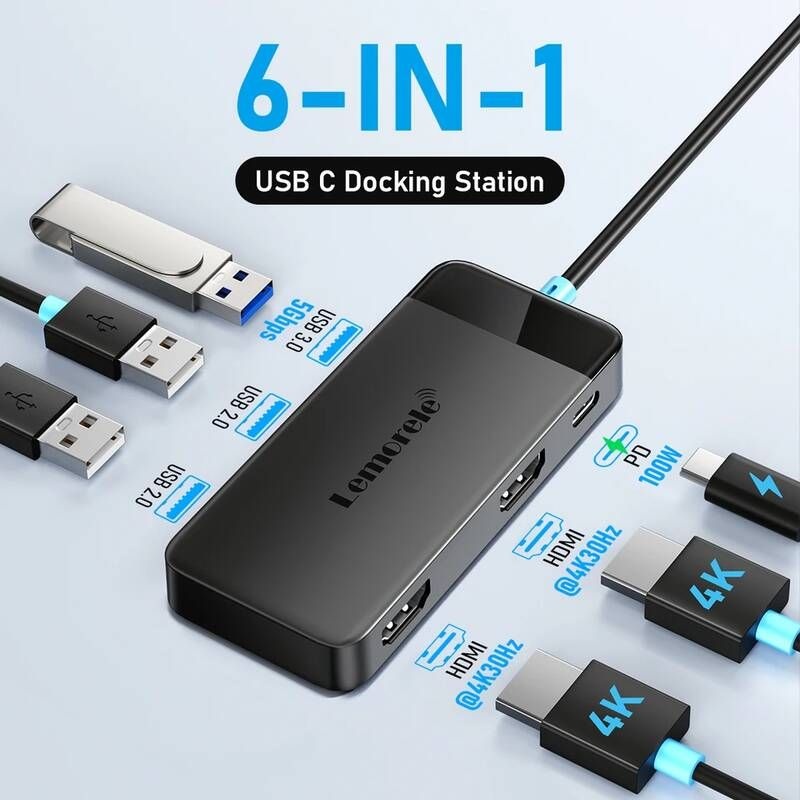 Lemorele [해외] 모니터허브 Lemorele TC122 USB C 허브 6-in-1 4K30Hz PD100W USB30 Splitter 어댑터 노트북 맥북 프로 에어 도킹스테이션