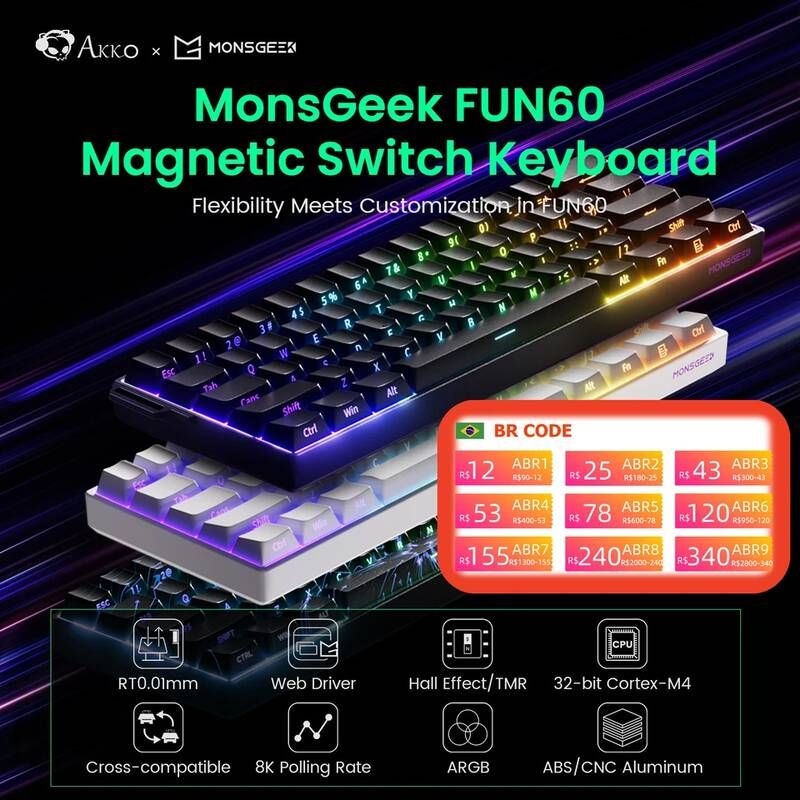 [해외] 키보드자판 Akko MonsGeek FUN60 기계식 키보드 자석 스위치 60 게임용 신속한 트리거 001mm 8K ARGB HETMR