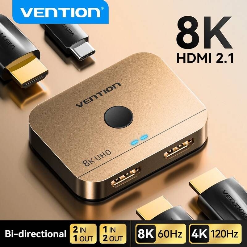 Vention [해외] 모니터분배기 선택기 셀렉터 스위치 벤티언 HDMI 21 스위처 8K60Hz 4K120Hz 노트북 PC PS5 모니터 Xbox TV 양방향 2 in 1 Out