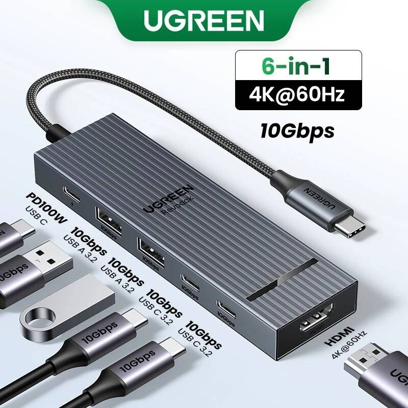 UGREEN [해외] 모니터허브 UGREEN USB C 허브 10Gbps 4K60Hz HDMI USB32 PD100W 분배기 노트북 Macbook Pro Air iPad 전화 안드로이드 도킹스테이션