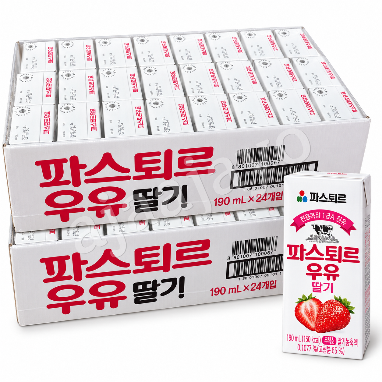 협력업체 파스퇴르 전용목장 딸기우유 190ml 48팩 멸균우유 아이들간식