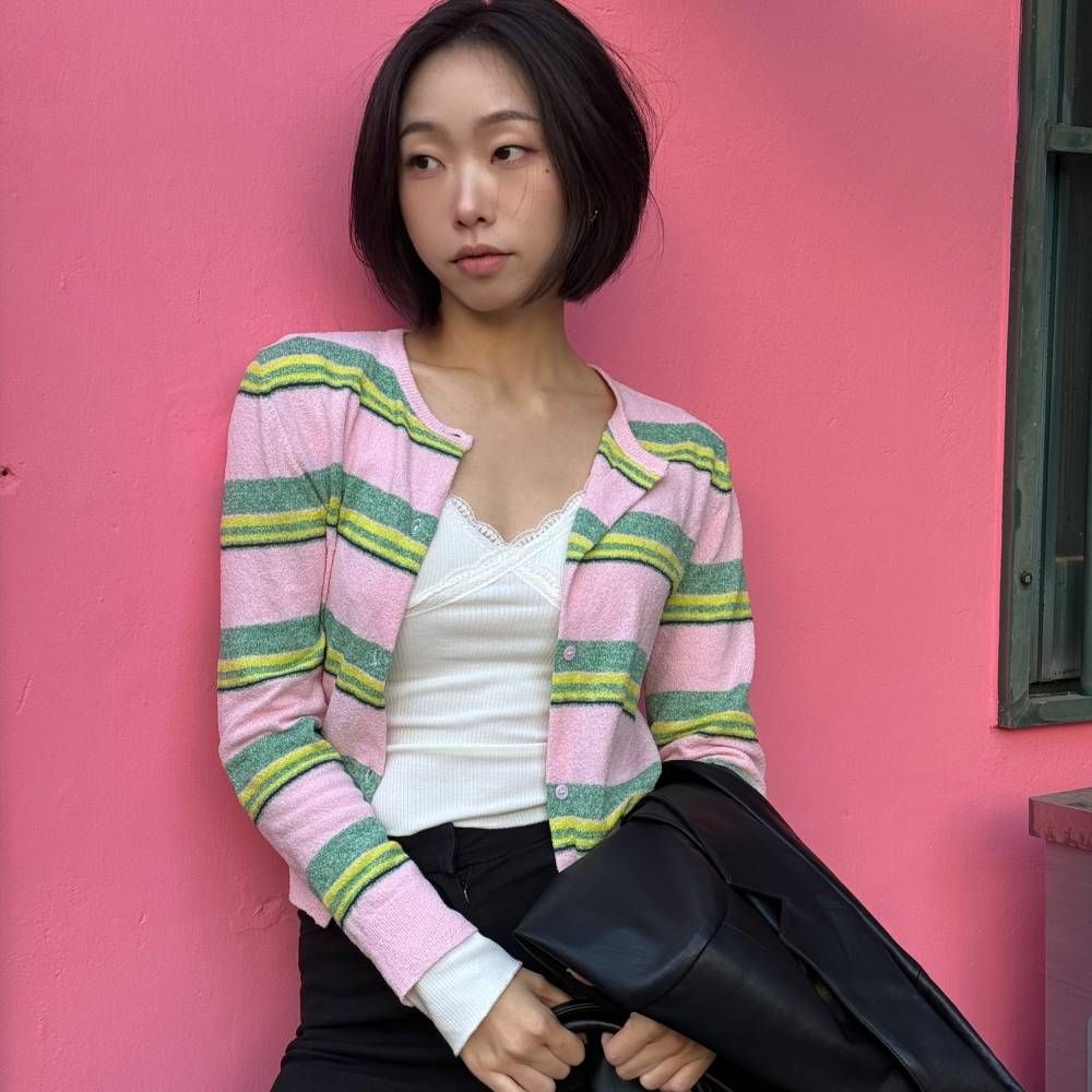 베네통 베네통 인플루언서 PICK 스트라이프 테리 니트 가디건