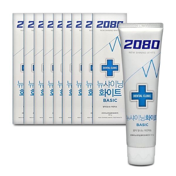 애경 2080 뉴샤이닝 화이트 베이직 치약 125g X 10개