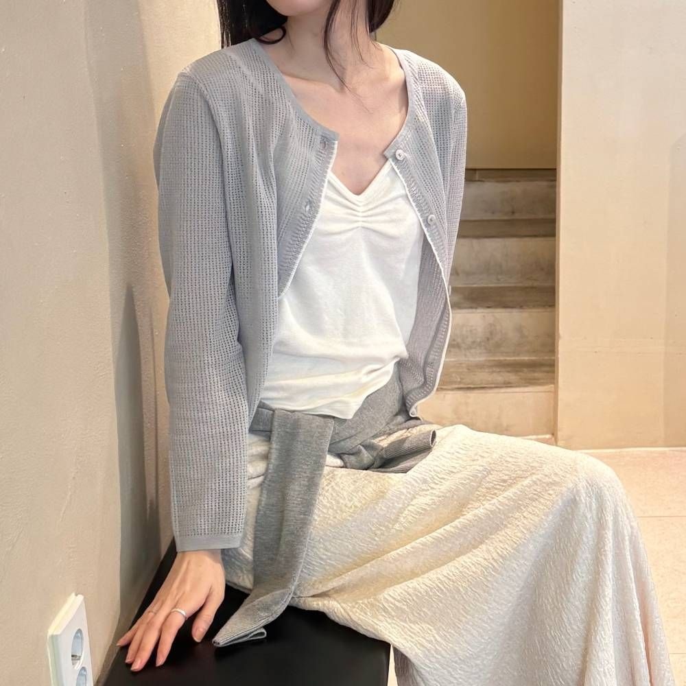 베네통 베네통 인플루언서 PICK 라인 메쉬 라운드넥 가디건