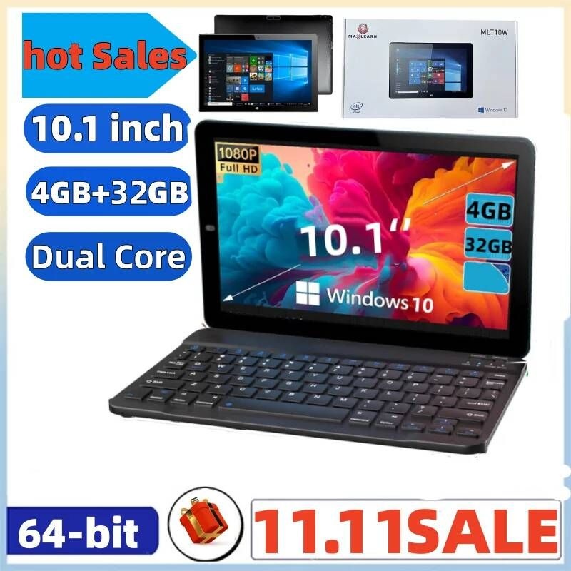 Glavey [해외] 가성비태블릿 101인치 윈도우 10 태블릿 MLT10W PC 64비트 키보드 4GB RAM 32GB ROM WIFI 1280x800 IPS N4000 CPU HDMI 호환