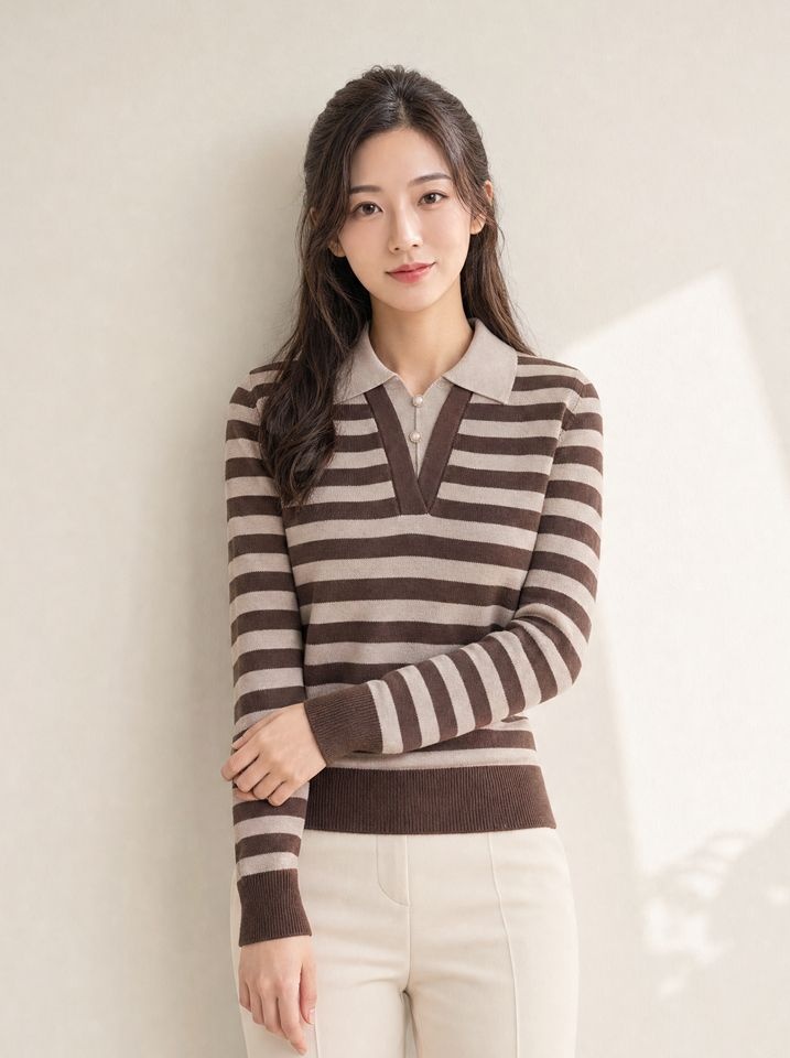 크로커다일레이디 카라 솔리드 배색 스웨터_CLEWSW104