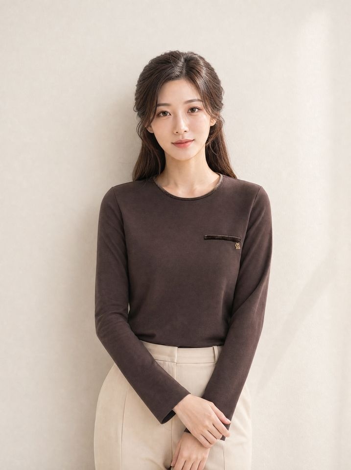 크로커다일레이디 벨벳 배색 라운드 티셔츠_CLEWTS902