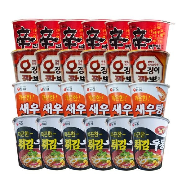 농심 컵라면 4종 6개입 4종 24개 (신라면 튀김우동 새우탕 오짬뽕)