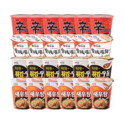 농심 컵라면 4종 세트 24개 (신라면+안성탕면+튀김우동+새우탕면) 소컵 작은컵