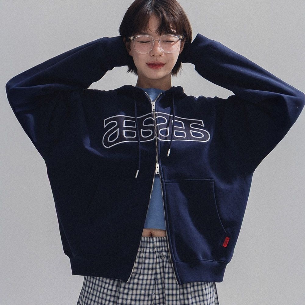 앤하츠 Heart Logo Hooded Zip-up_NAVY