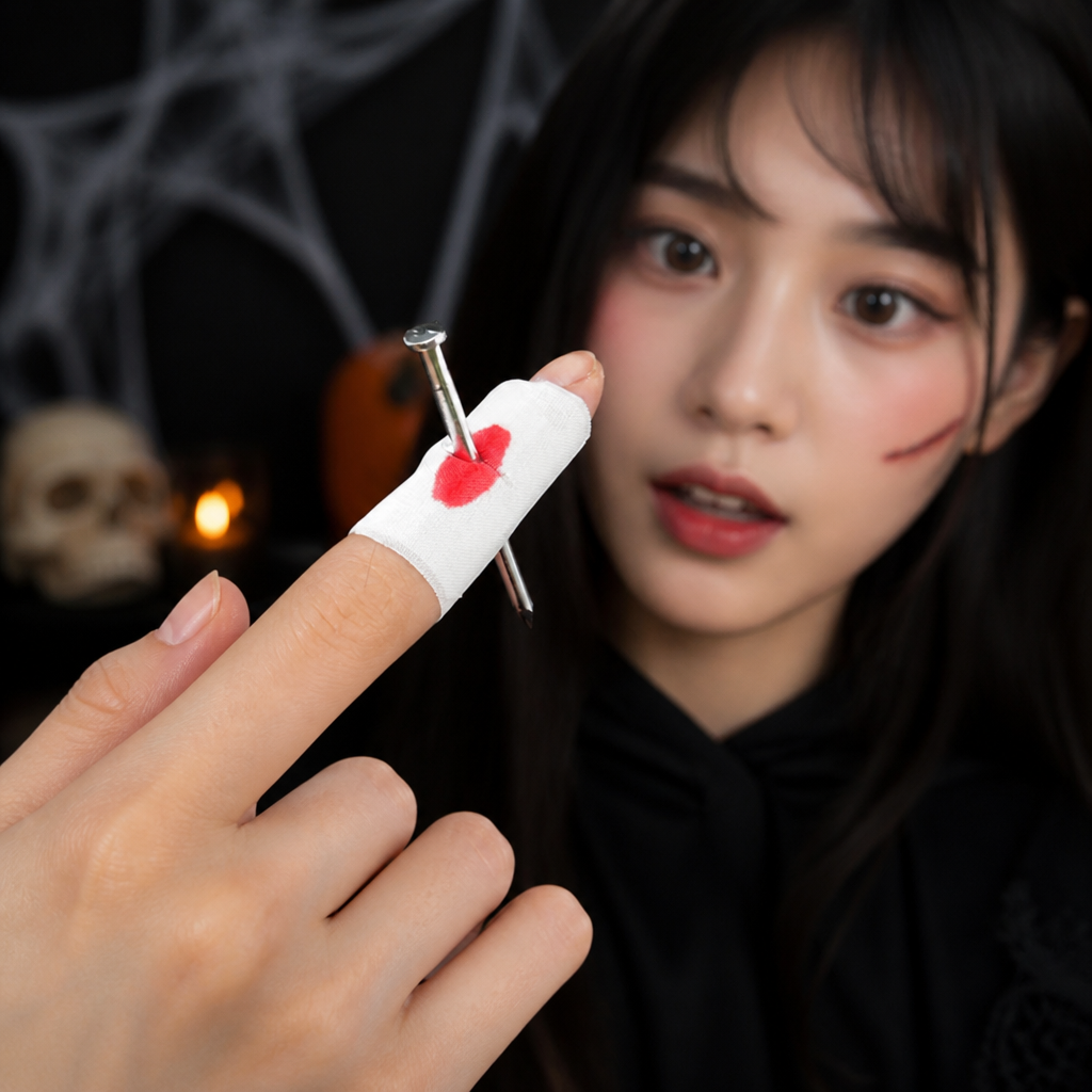 할로윈 분장 가짜피 타투 손가락 관통 마술 소품 만우절