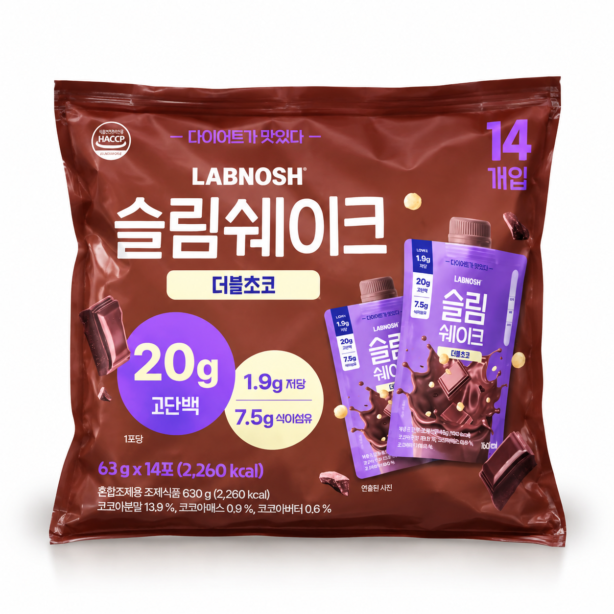 랩노쉬 슬림쉐이크 초코맛 45g x 14개입