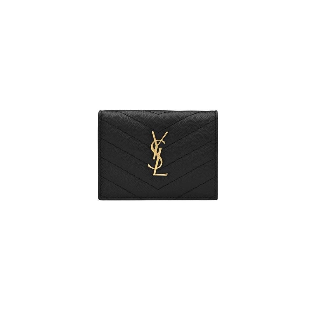 [해외] 생로랑 그랑 드 뿌드르 텍스쳐드 퀼티드 레더 골드 모노그램 카드 케이스 블랙 530841-BOWA1-1000/668290-BOWA1-1000