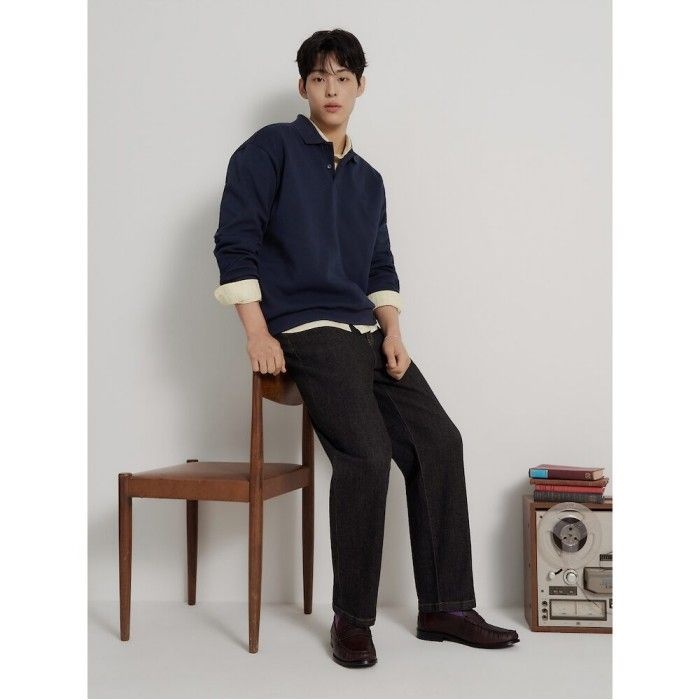빈폴 멘 [Essential] 이중직 칼라넥 티셔츠 네이비 BC6941E12R