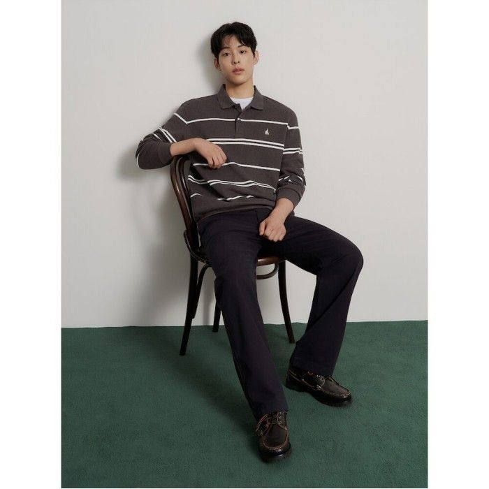 빈폴 멘 소프트 더블 저지 스트라이프 칼라넥 티셔츠 브라운 BC6941C40D