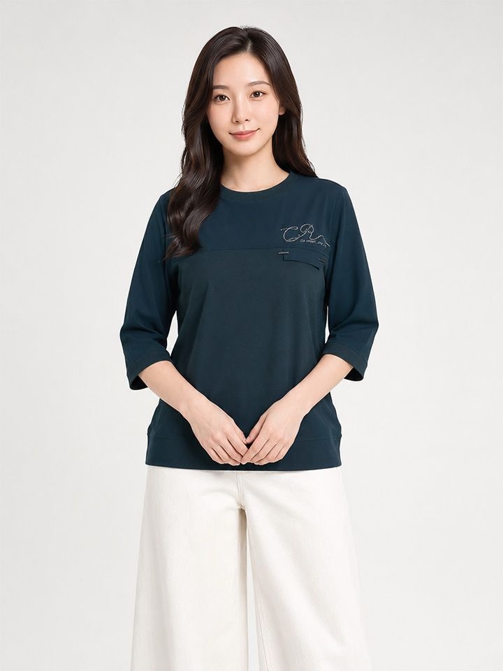 크로커다일 레이디 크로커다일레이디 자수 레터링 라운드 티셔츠_CLFFTS203