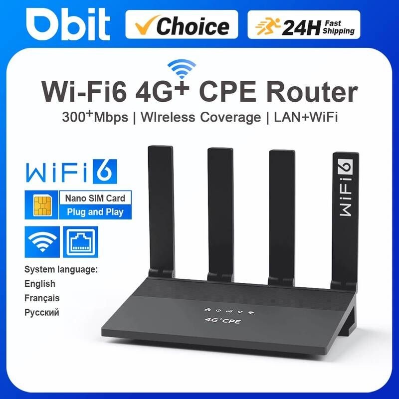 [해외] 유심공유기 4G LTE 라우터 300Mbps 무선 WiFi6 Nano 5G SIM 카드 영어 프랑스어 러시아어 과 호환 WiFi 모뎀