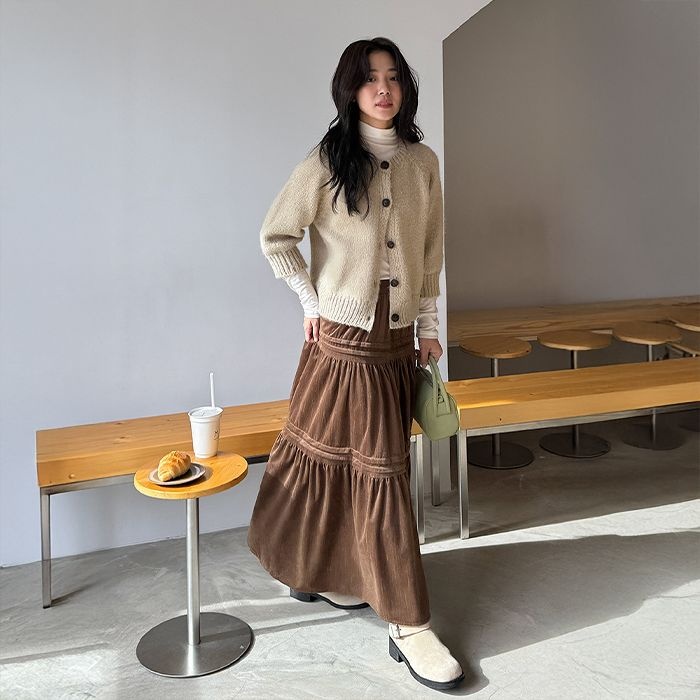 메이블루 벨벳 티어드 스커트