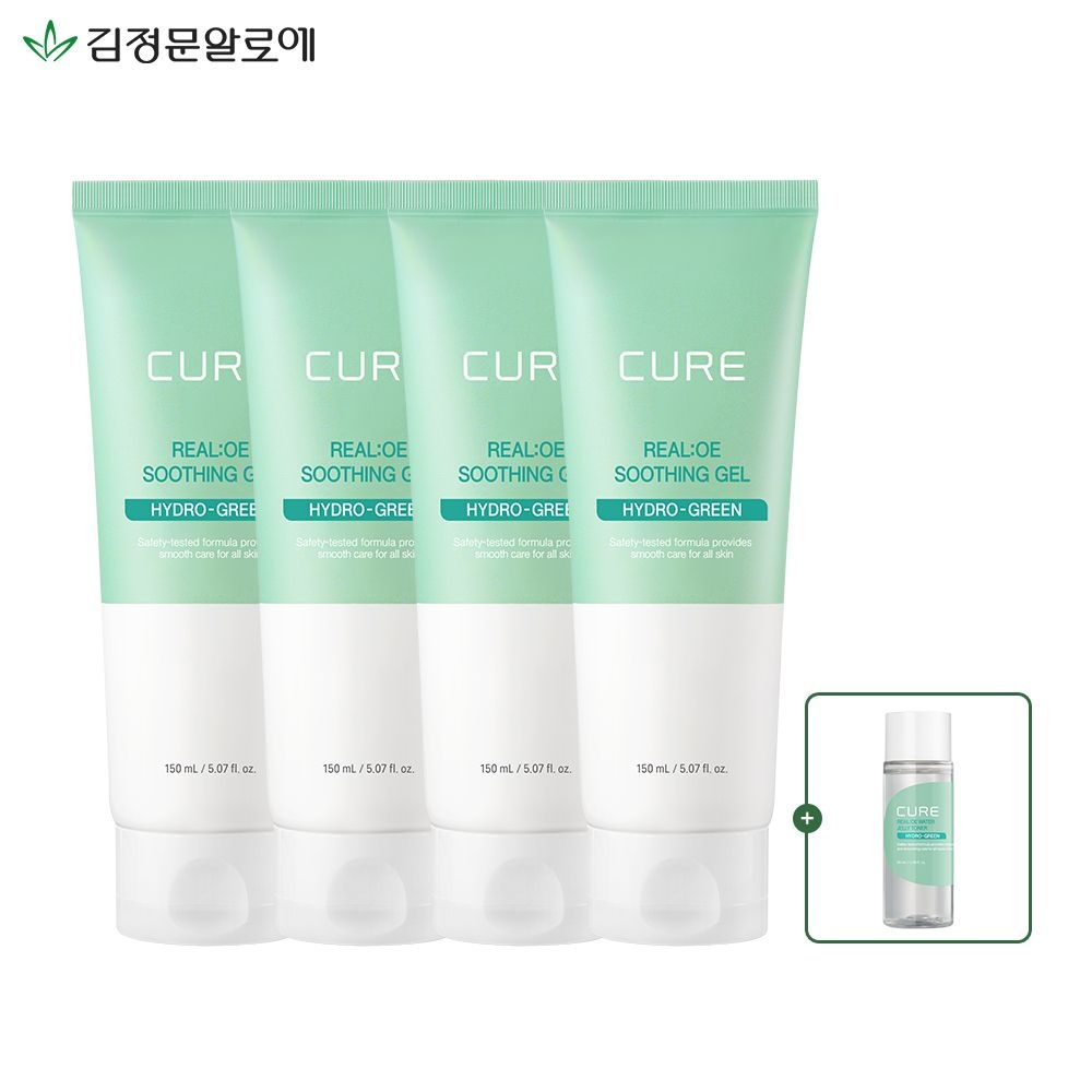 [김정문알로에][APP전용] [김정문알로에] 큐어 리알로에 수딩젤 150ml 4개+젤리토너 50ml 증정(정상가:60,000원)
