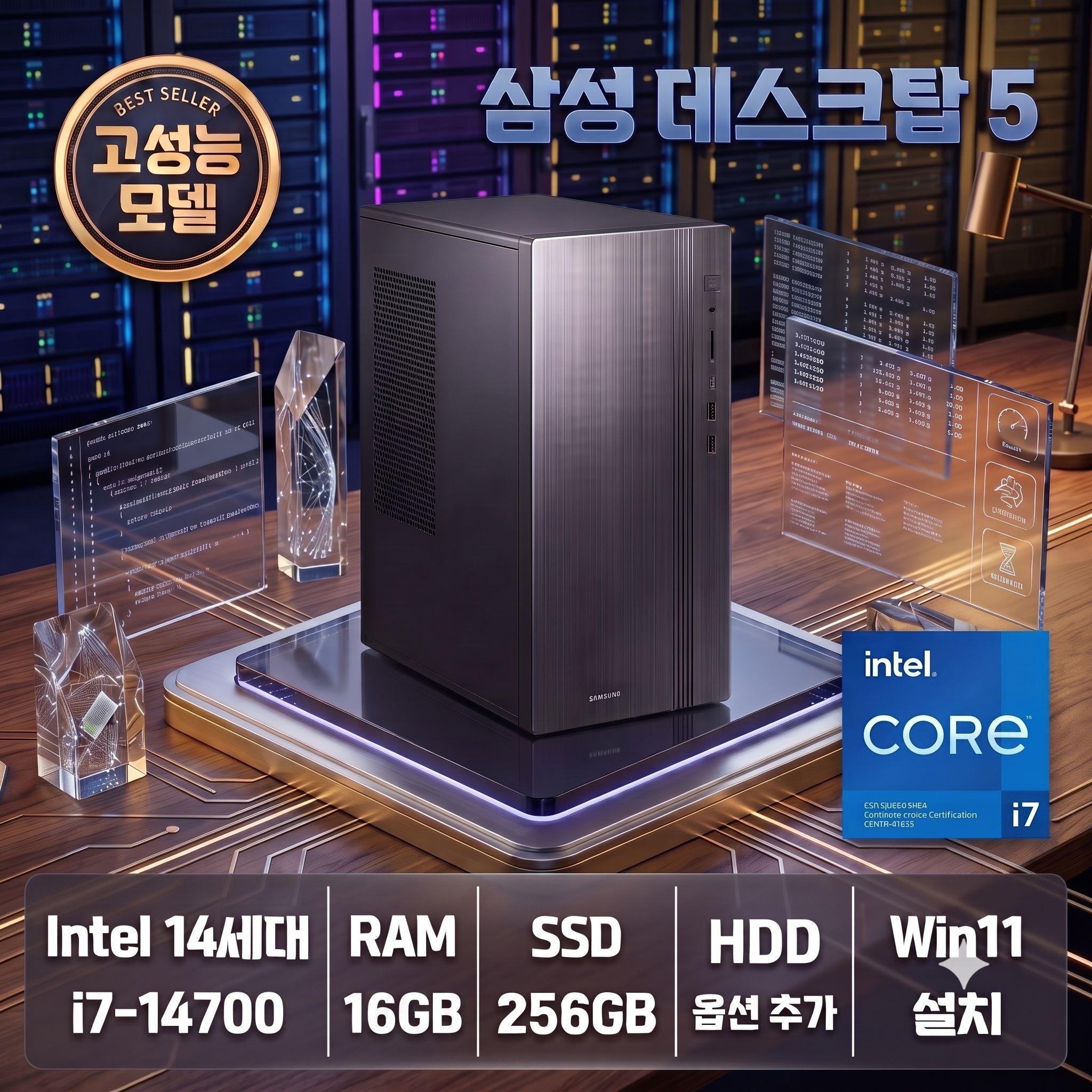 삼성 데스크탑5 사무용 게이밍 컴퓨터 DM500TGZ-AD7KPY 14세대 i7 / 램 16GB / SSD 256GB / Win11 Pro