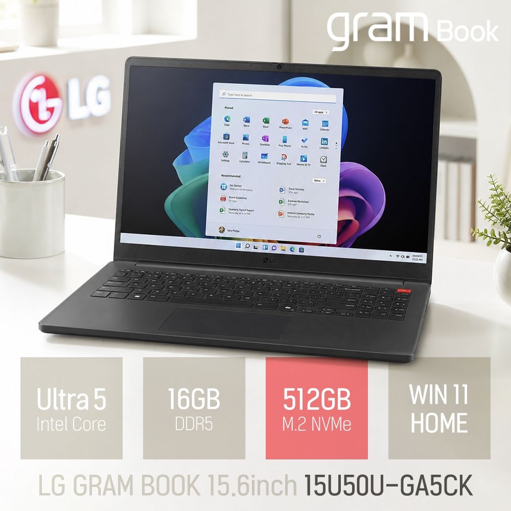 [오늘출발] ⓒ LG전자 그램북 15U50U-GA5CK 인텔 울트라5 16GB 512GB 윈도우11 / 15.6인치 대학생 가벼운 AI 사무용 인강용 노트북