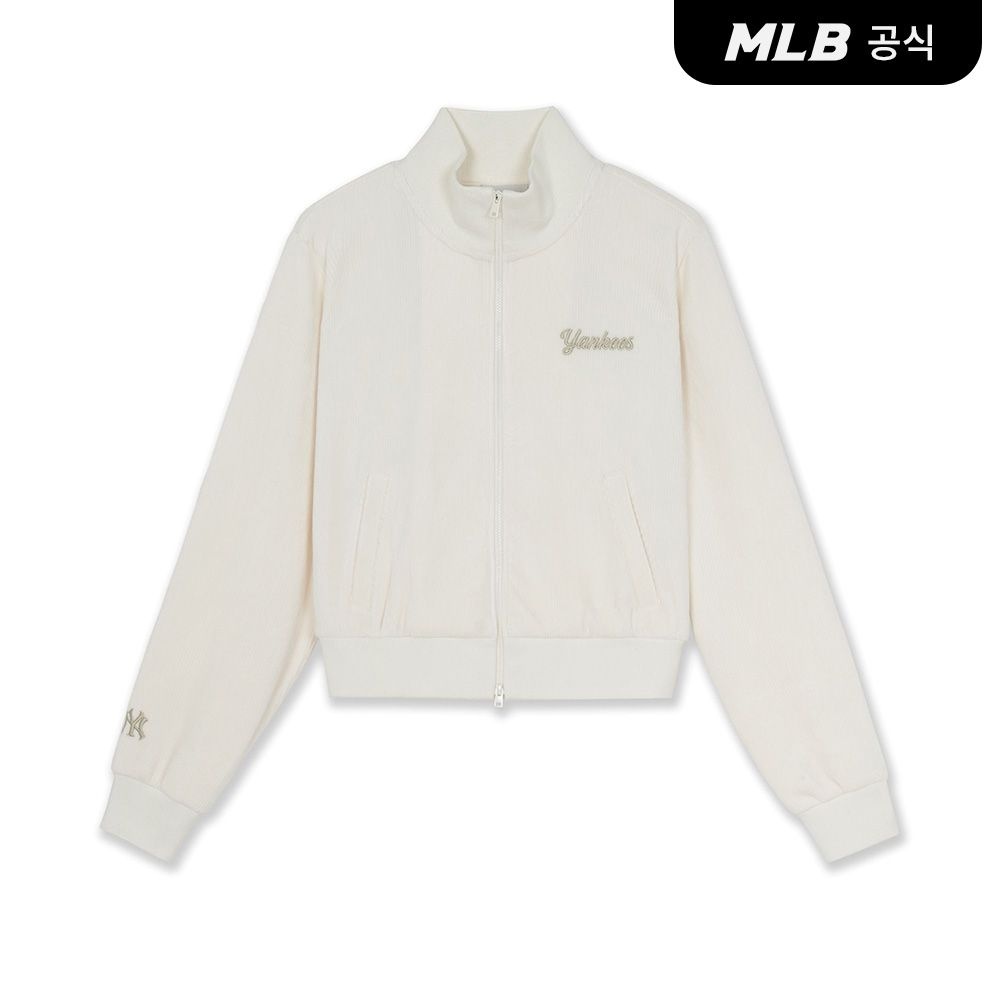 [공식] 26FW 여성 바시티 스몰 컬시브 벨벳 트랙탑 NY (Cream) 3FTRV0166-50CRS