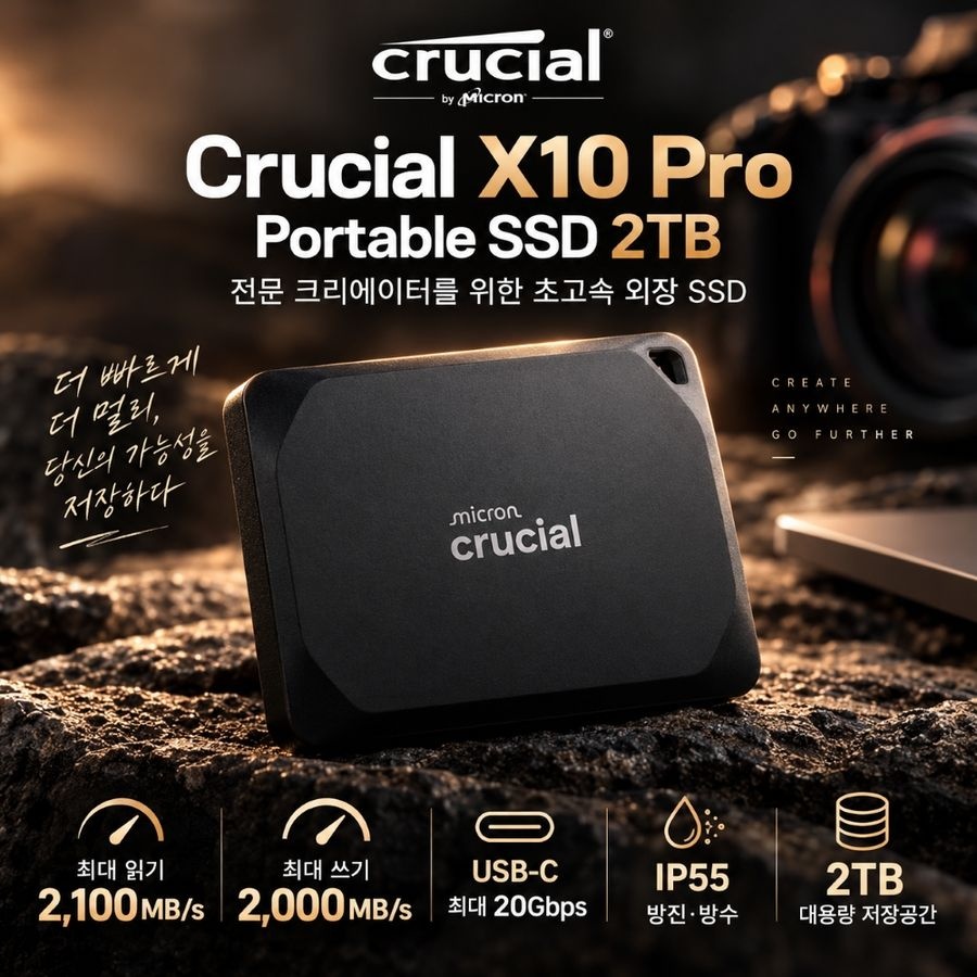 [해외] 크루셜 X10 Pro 2TB 외장 SSD USB-C 관부가세포함