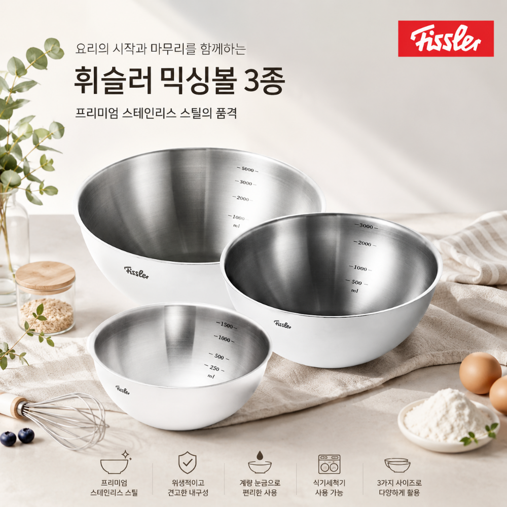 휘슬러 믹싱볼 3종 세트 20/24/28cm 매직 무광 스텐 3P