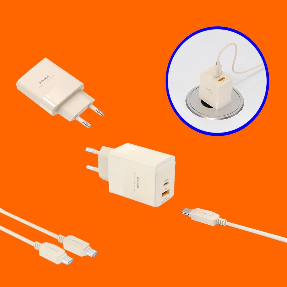 초고속 충전기 크림베이지컬러 GaN PD 40W C to C 18W USB C타입 2포트 충전 PPS