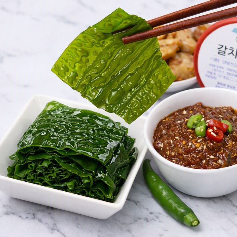 [쿠폰가 8,290원]제철 완도 급랭 곰피 500g/1kg+갈치속젓쌈장 1통(염장 X)