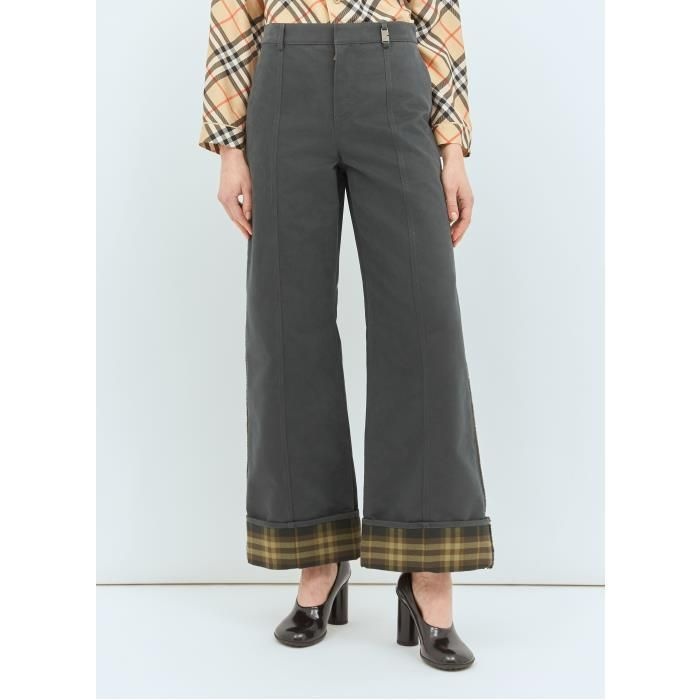 버버리 26 FW 버버리 턴업 헴 레그 체크 위브 코튼 팬츠 그레이 8099352 C1501