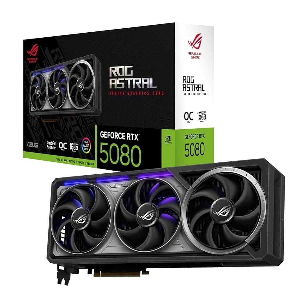[해외] ASUS ROG Astral NVIDIA GeForce RTX™ 5080 16GB GDDR7 OC 에디션 게이밍 그래픽 카드 (PCIe® 5.0, HDMI®/DP 2.1, 3.8 슬롯, 4팬 디자인,
