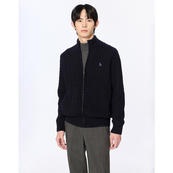 헤지스 [25FW [스테디셀러 네이비 로고자수 울혼방 집업니트 WHSW5D328N3 587697
