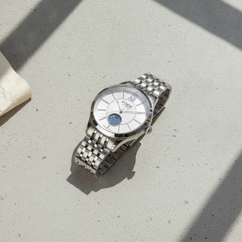 포체 남성 메탈시계 41mm 문페이즈 손목시계 FM7603GM-WH 화이트