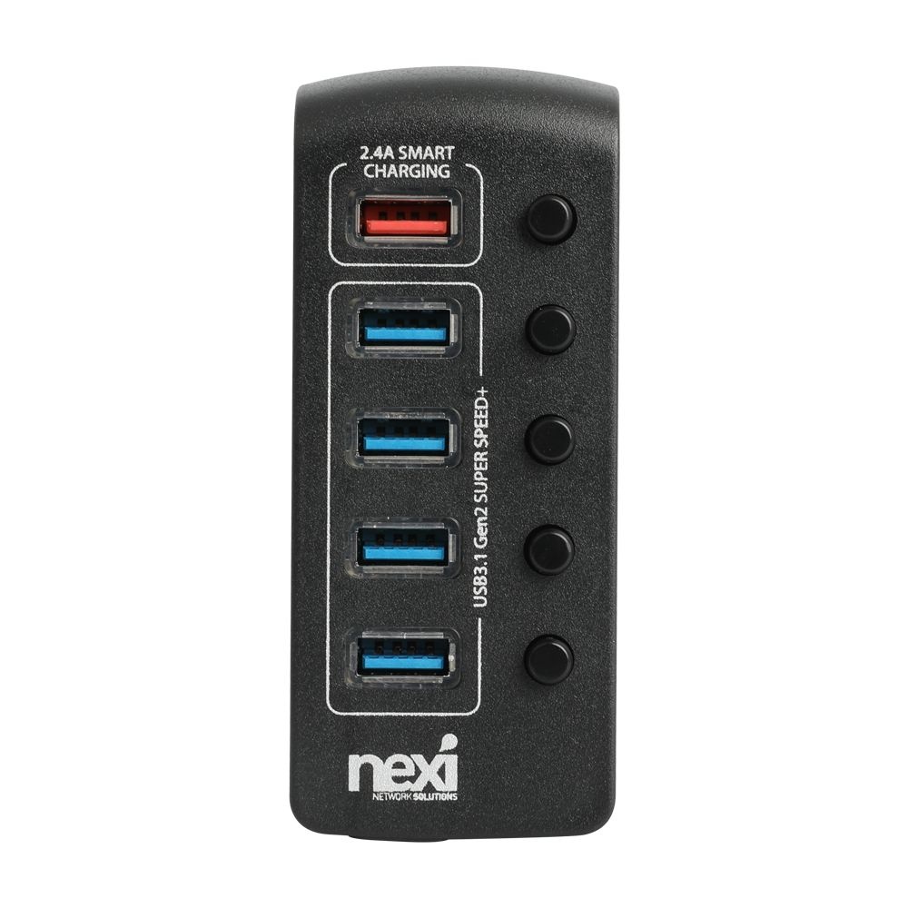 넥시 USB 3.1 Gen2 C타입 5포트 유전원 개별스위치 멀티허브 NX1233, 초고속10Gbps허브 독립전원포트분배기 노트북USB확