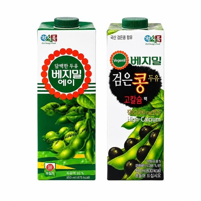 [가공식품] 베지밀 담백한 A + 검은콩 고칼슘 두유 950ml, 12개