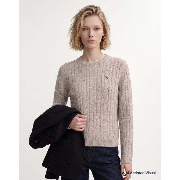 헤지스레이디스 [26FW [연휴[아이코닉 캐시10 케이블 라운드넥 풀오버 카키 HSSW6DC85I2 586114