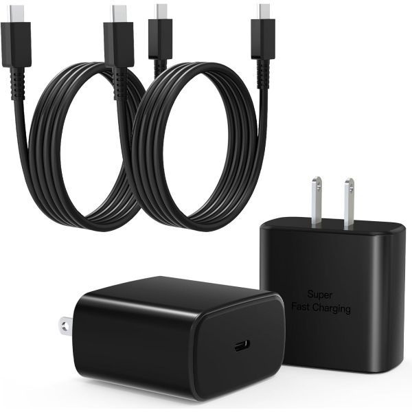 [해외] 초고속 USB C 충전기 2개입 3피트 90cm 휴대폰 케이블 세트 Type 포함 삼성 갤럭시 S25 Ultra S24 S23 S22 S21 아이폰호환 17 16