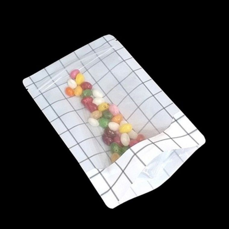 스펙플러스협력업체 체크무늬 투명창 지퍼스탠드 20X28cm 밑10cm 50매