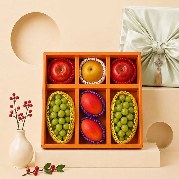 [롯데백화점] 자연맛남 정성가득 3.5kg(샤인2개+사과2개+배1개+애망2) 과일 선물세트 (보자기동봉)