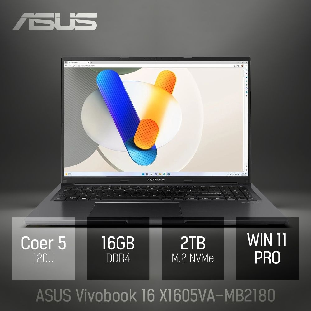 ASUS ⓒ ASUS 비보북 16 X1605VA-MB2180 16GB 2TB WIN11 / 16인치 대화면 포토샵 영상편집 업무용 노트북