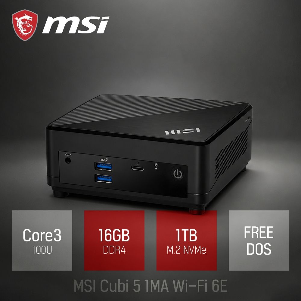 [오늘출발] ⓒ MSI 미니PC Cubi 5 1MA Wi-Fi 6E Core3 100U 16GB 1TB / 산업용 주식용 기업용 가벼운 고성능 미니PC