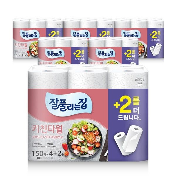 [잘풀리는집] 미래생활 키친타월 150매 4+2롤 x 6팩