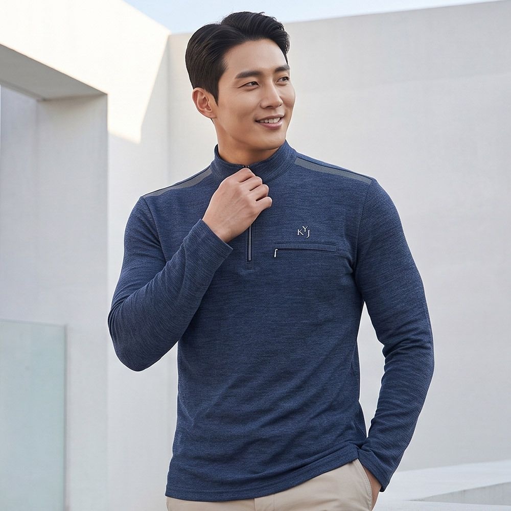 마스터핏 협력업체 김영주 골프 1+1 김영주골프 남성 간절기 소프트 피치 사방스판 반집업 긴팔 티셔츠